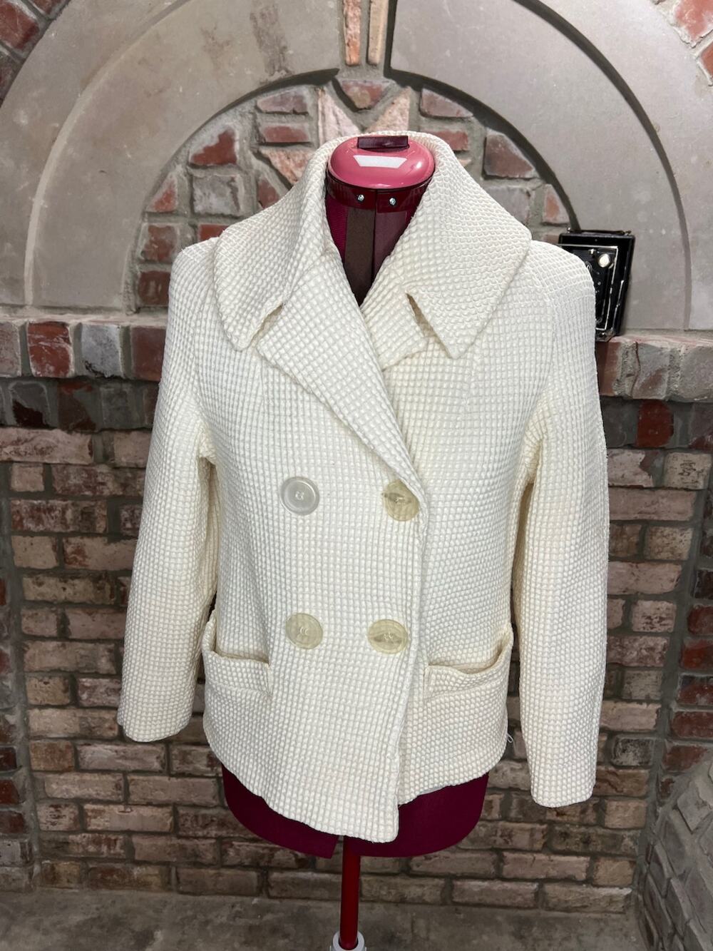 Blazer double breasted waffle knit cream 1950s oversized collar